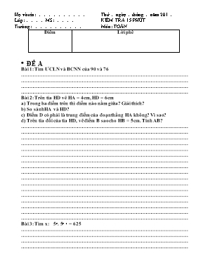 Kiểm tra 15 phút môn Toán lớp 6
